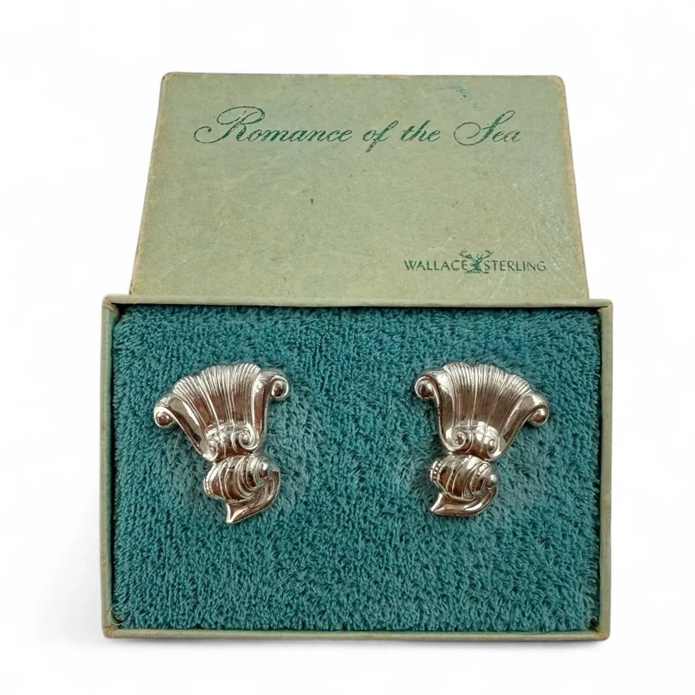 Vintage Wallace Romance of the Sea Sterling Art Nouveau Scroll Silver Cufflinks